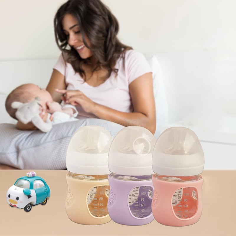 Kingwi 3 Pack Silicone Sleeves for Avent Natural Glass Baby Bottles, Anti Breakage Baby Bottle Holder, Compatible with Philips Avent Glass Natural Baby Bottle (Cute Pink+Light Purple+Beige, 4 OZ) - Image 5